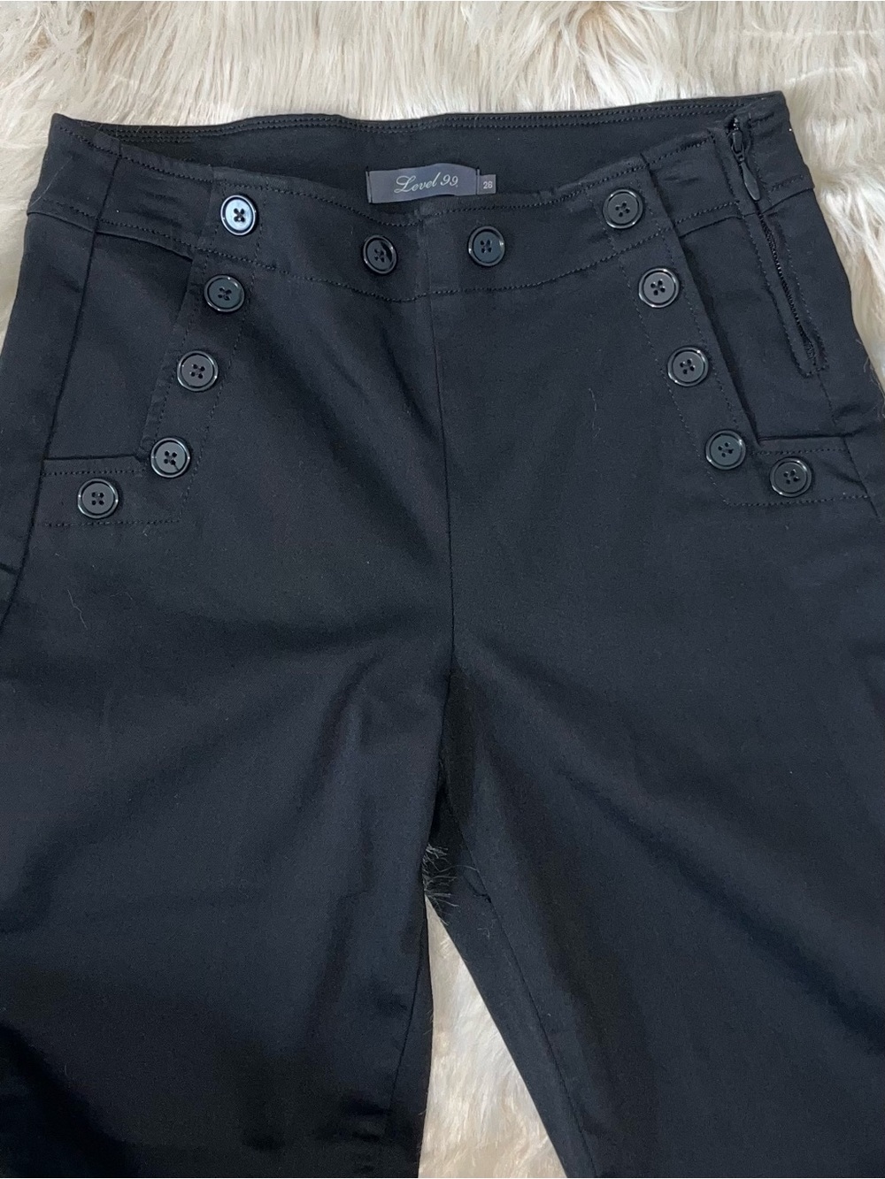 Level 99 Black Sailor Button Cropped Wide Leg Trousers Hi Rise | Classic Neutral - Picture 6 of 9